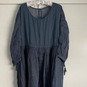 Ewa I Walla  Gray Blue Linen Cotton Dress Large Sample Lagenlook Like New Fairy